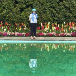 Angela White at the pool garden at Villa Taranto